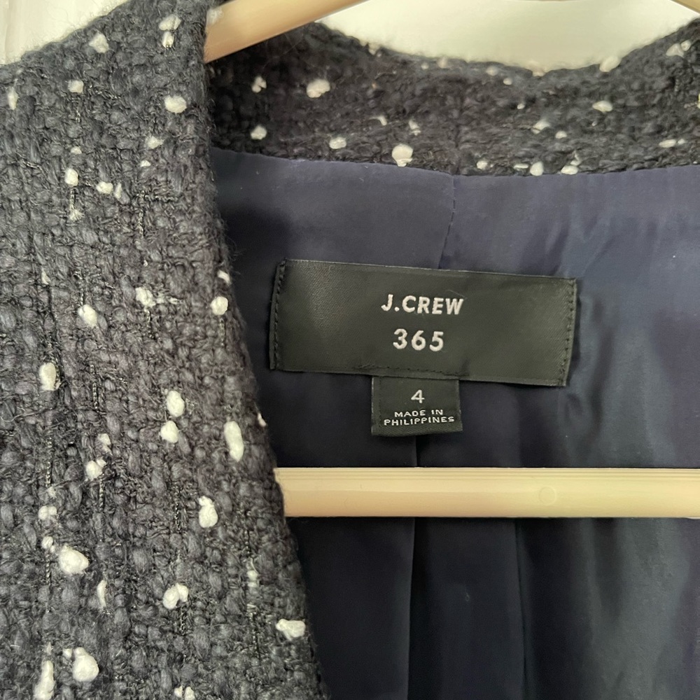 J Crew navy and white tweed suit jacket and skirt